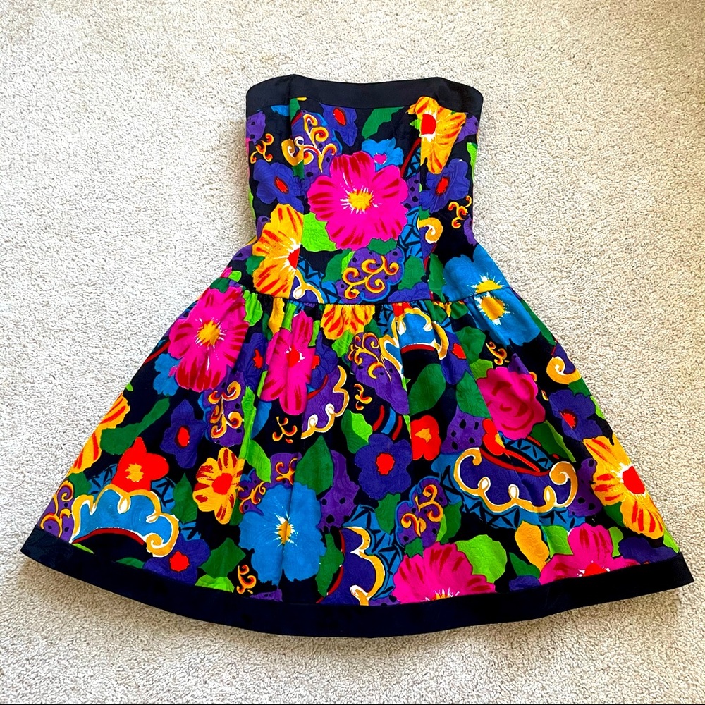 A.J. Bari Colorful Floral Strapless Vintage Dress